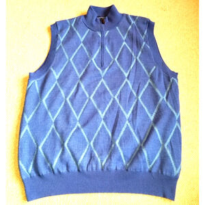 Mens Sweater Vest-SMITH & TWEED-GOLF-blue argyle 100% merino wool lined-L